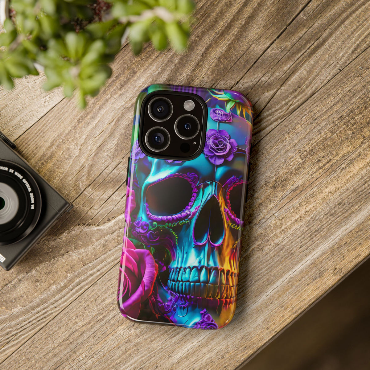 Neon Skull and Roses Vibrant Tough Phone Case - Studio 653