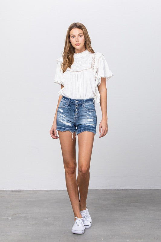 Insane Gene Button Down Mid Rise Shorts - Studio 653