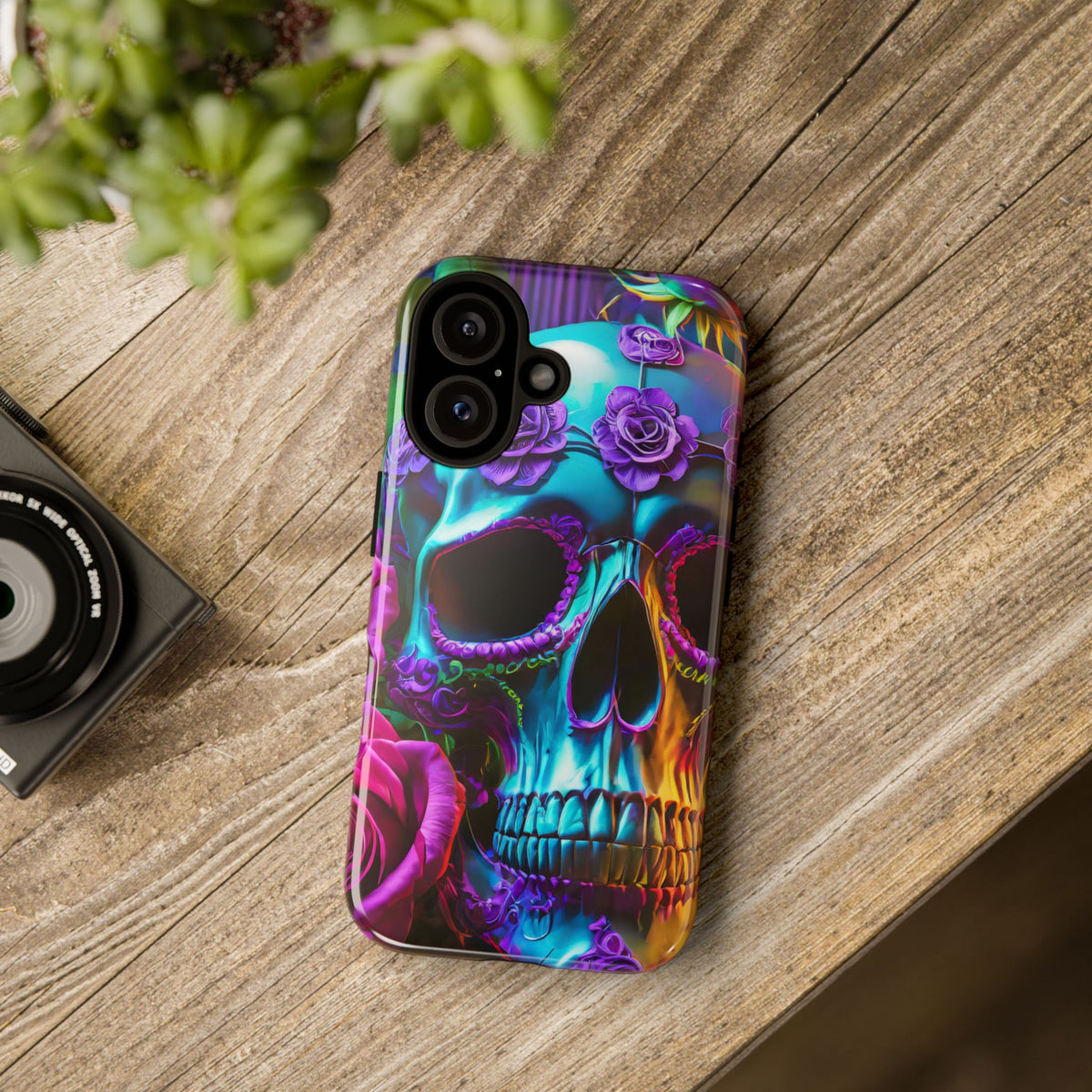 Neon Skull and Roses Vibrant Tough Phone Case - Studio 653