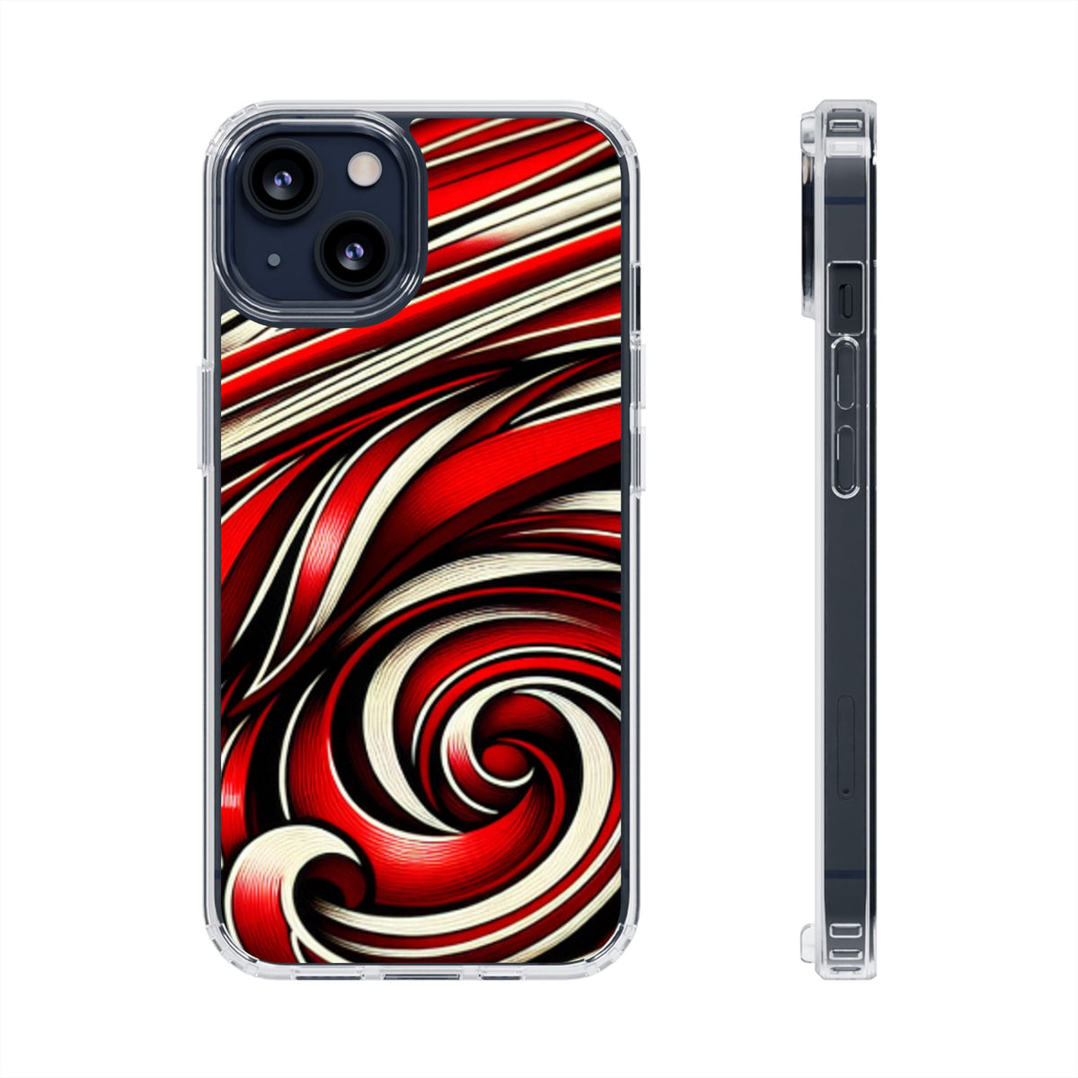 Red & White Swirl Abstract Clear Phone Case