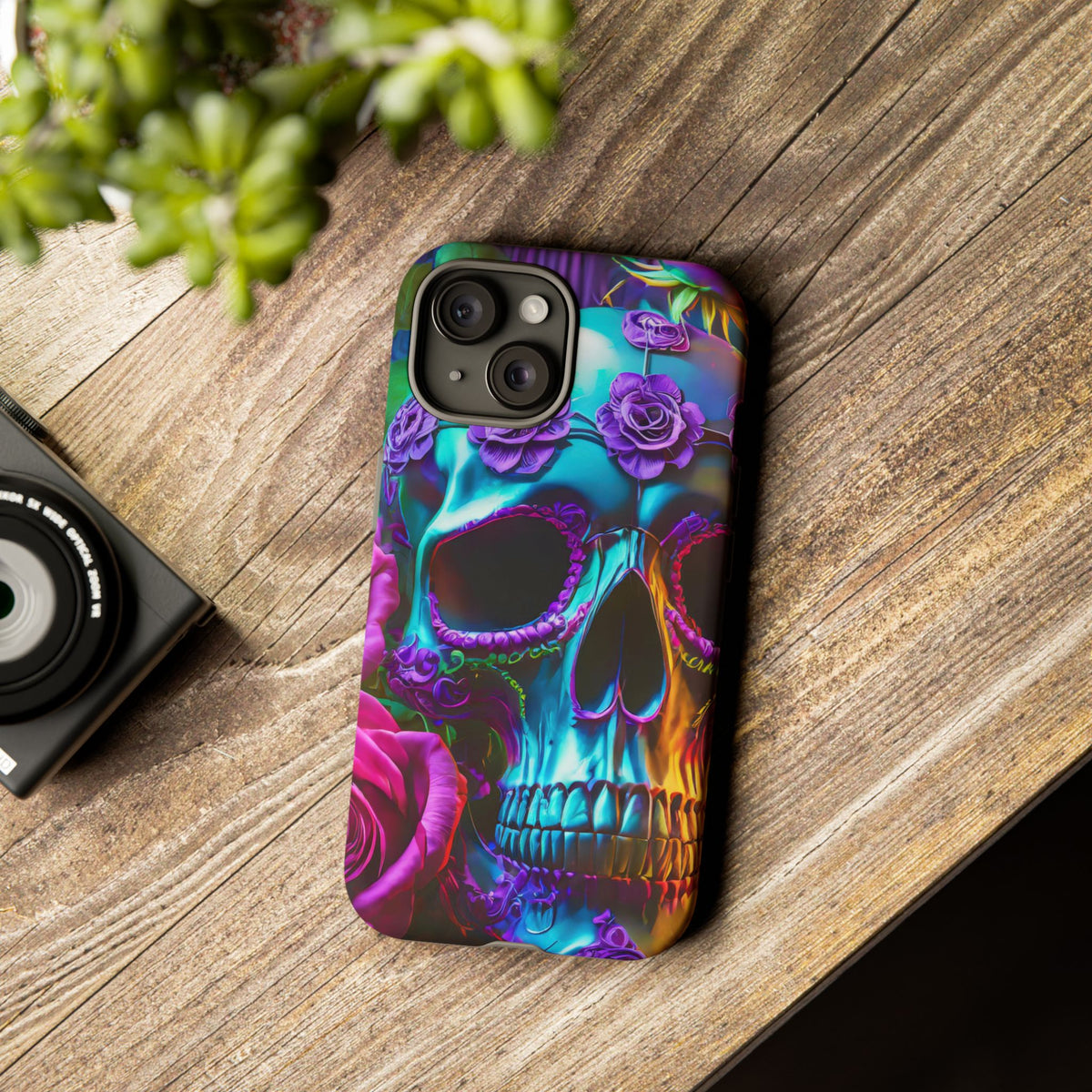 Neon Skull and Roses Vibrant Tough Phone Case - Studio 653