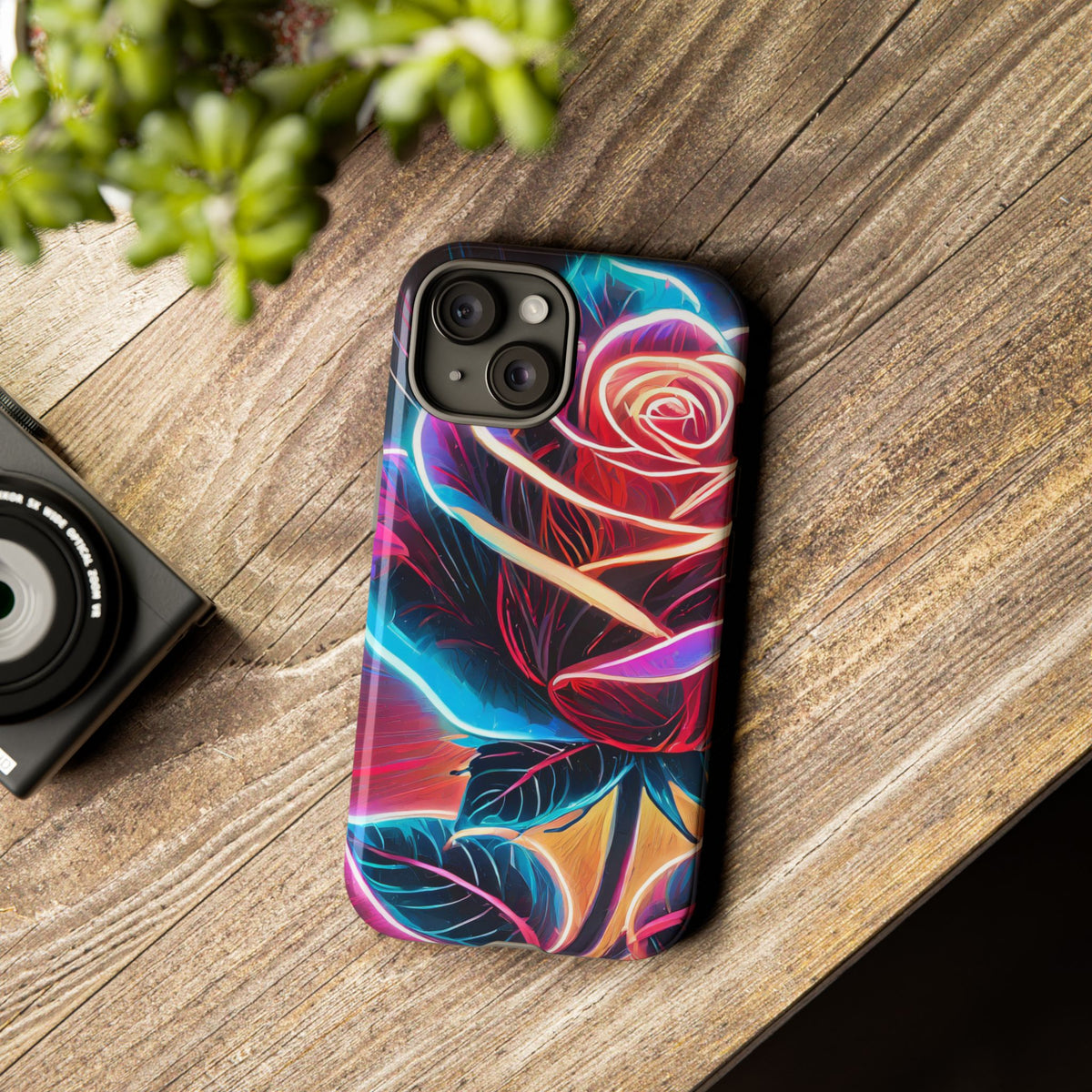 Artistic Neon Rose Tough Phone Case - Studio 653