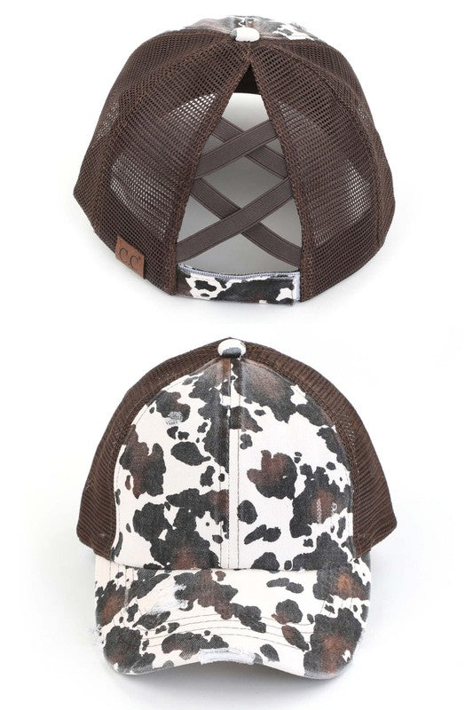 CC Criss Cross Cow Print Baseball Cap - Studio 653