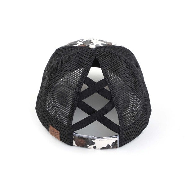 CC Criss Cross Cow Print Baseball Cap - Studio 653