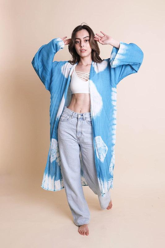 Tie-Dye Longline Kimono with Full Sleeves - Studio 653