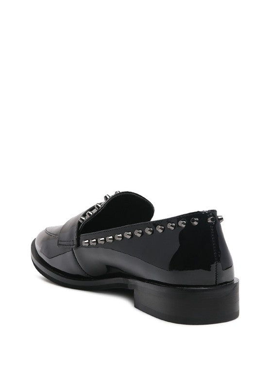 Rag Company Emilia Black Shine Forever Stud Penny Loafers - Studio 653