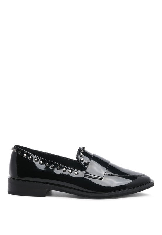 Rag Company Emilia Black Shine Forever Stud Penny Loafers - Studio 653