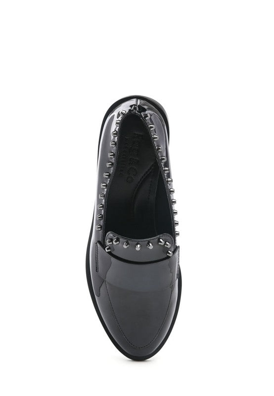 Rag Company Emilia Black Shine Forever Stud Penny Loafers - Studio 653