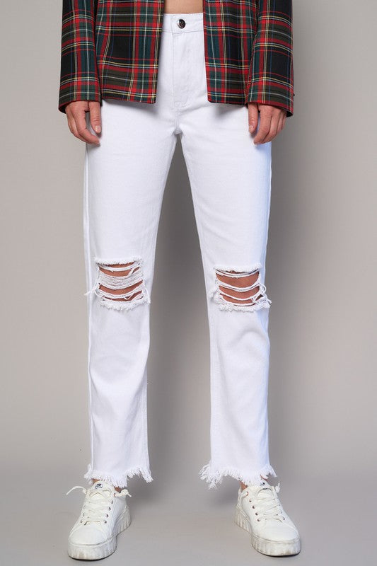 Insane Gene High Rise Destroyed Straight Crop Jeans - Studio 653
