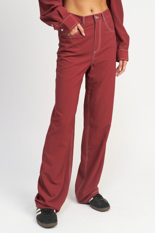 Emory Park Contrast Stitching Straight Leg Pant - Studio 653