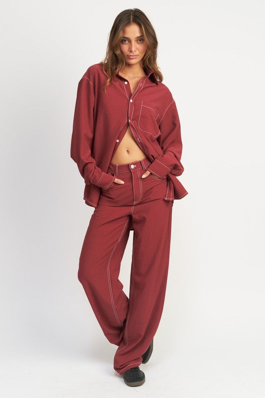 Emory Park Contrast Stitching Straight Leg Pant - Studio 653