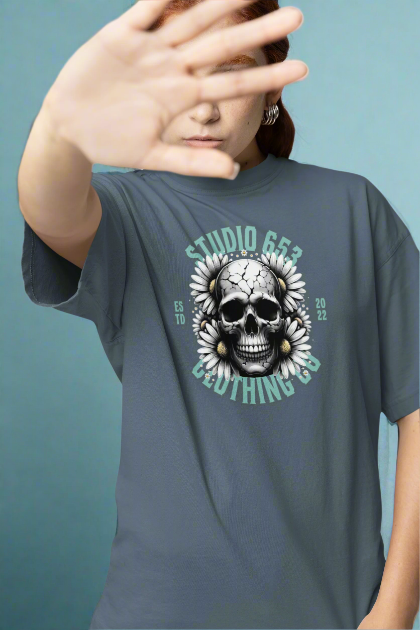 Edgy Daisy Skull Graphic Tee