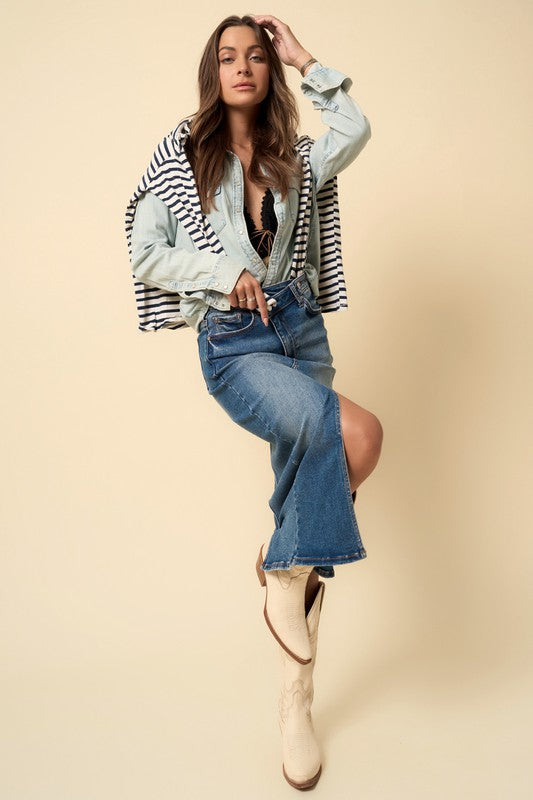 Insane Gene Crossover Denim Midi Skirt - Studio 653