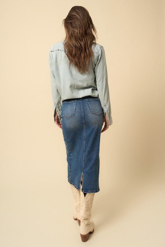Insane Gene Crossover Denim Midi Skirt - Studio 653