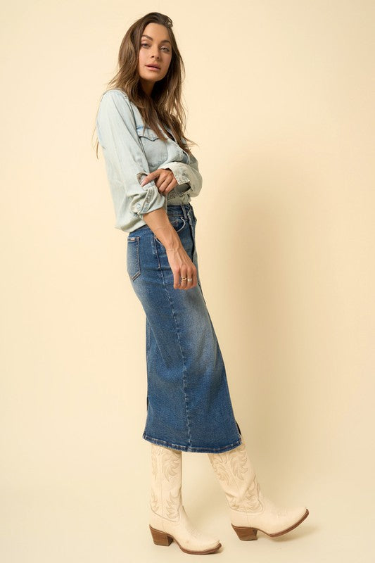Insane Gene Crossover Denim Midi Skirt - Studio 653