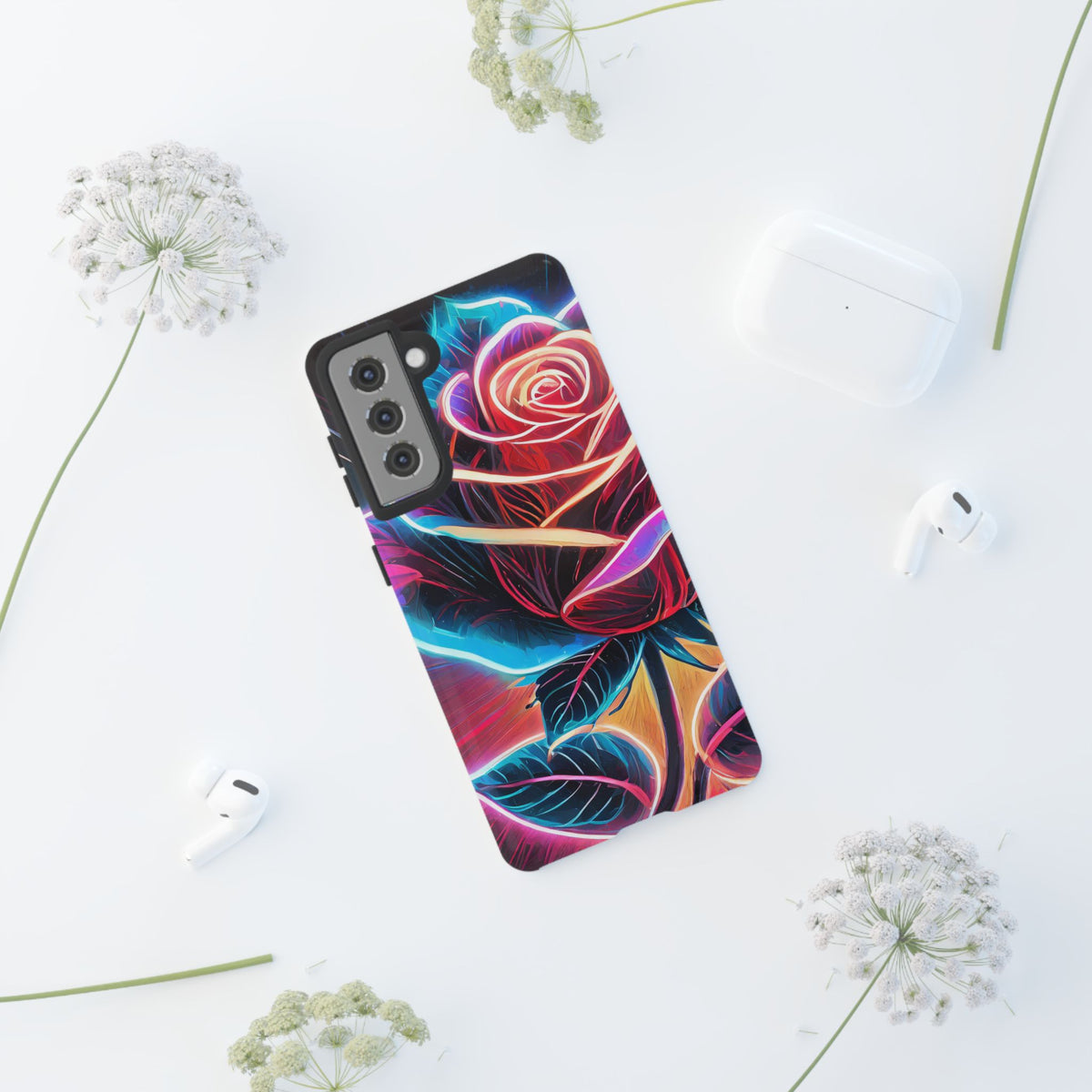 Artistic Neon Rose Tough Phone Case - Studio 653