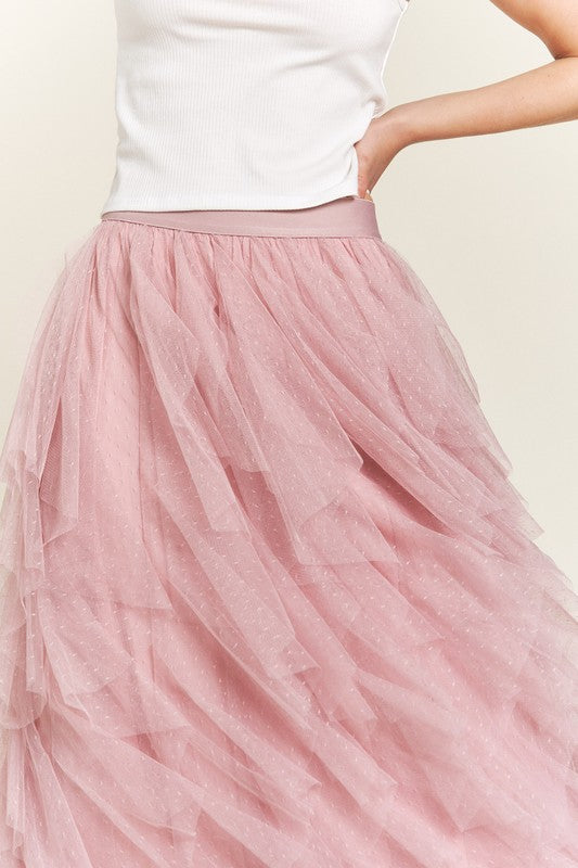 Jade By Jane Layered Polka Dot Mesh Lined A-line Midi Skirt - Studio 653