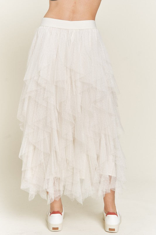 Jade By Jane Layered Polka Dot Mesh Lined A-line Midi Skirt - Studio 653