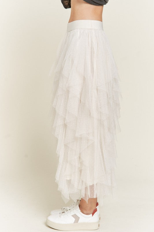 Jade By Jane Layered Polka Dot Mesh Lined A-line Midi Skirt - Studio 653