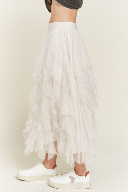 Jade By Jane Layered Polka Dot Mesh Lined A-line Midi Skirt - Studio 653