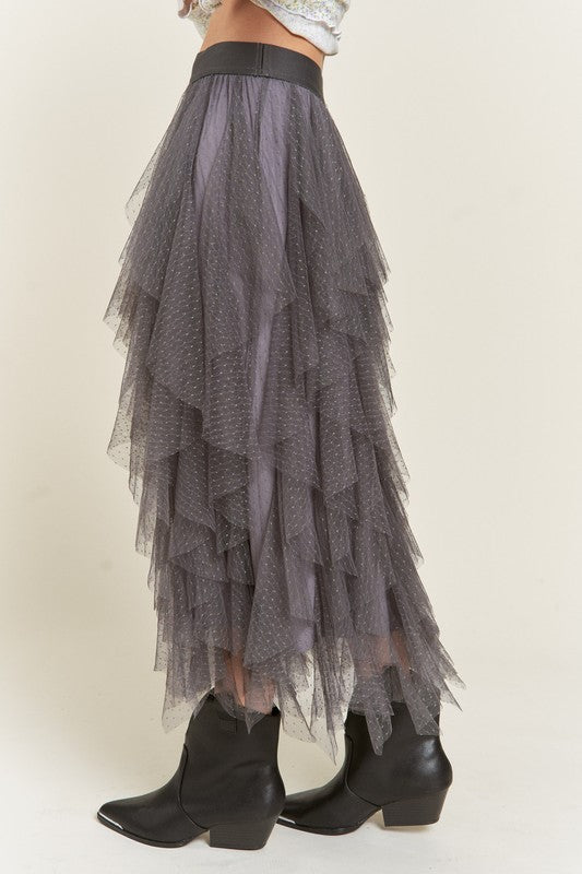 Jade By Jane Layered Polka Dot Mesh Lined A-line Midi Skirt - Studio 653