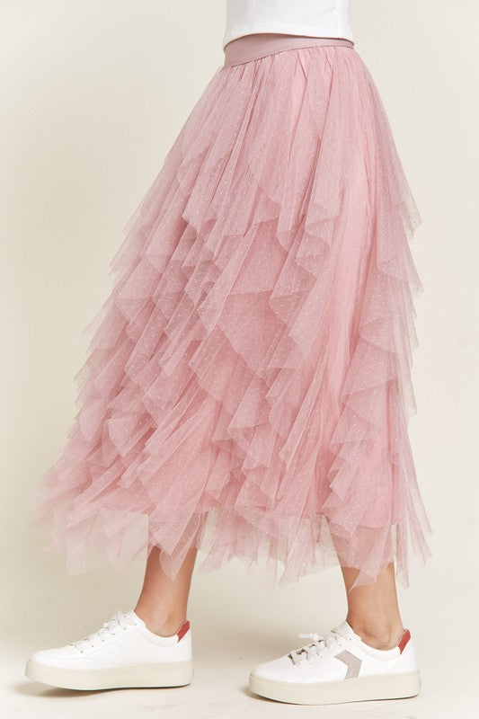 Jade By Jane Layered Polka Dot Mesh Lined A-line Midi Skirt - Studio 653