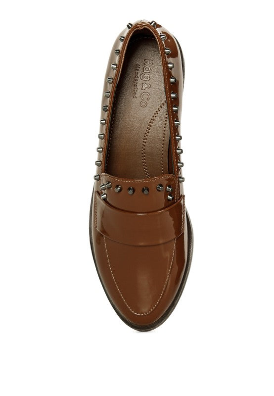 Rag Company Emilia Black Shine Forever Stud Penny Loafers - Studio 653