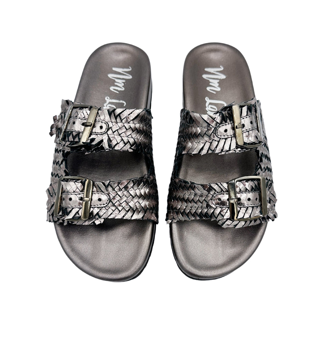 Naughty Monkey Pewter Intertwine Dual Woven Strap Slide - Studio 653