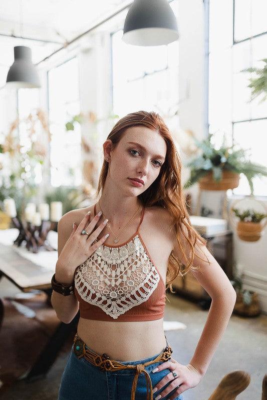 Crochet Lace High-Neck Bralette - Studio 653