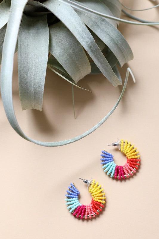 Beaded Rainbow Hoop Earrings - Studio 653