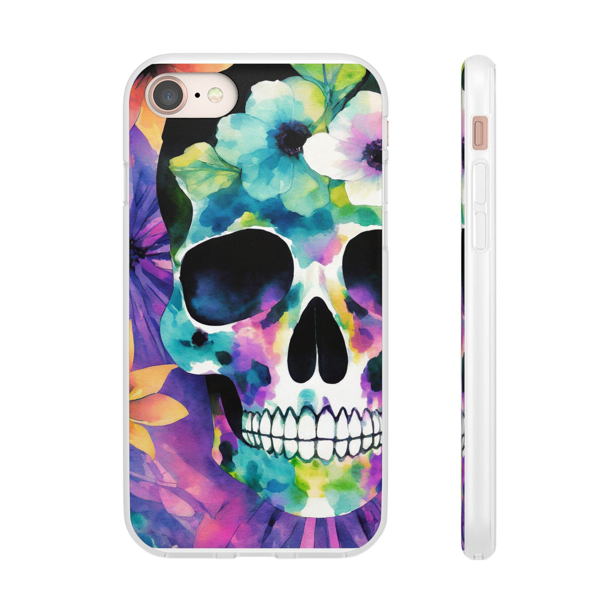 Dark Floral Watercolor Skull Flexi Phone Case