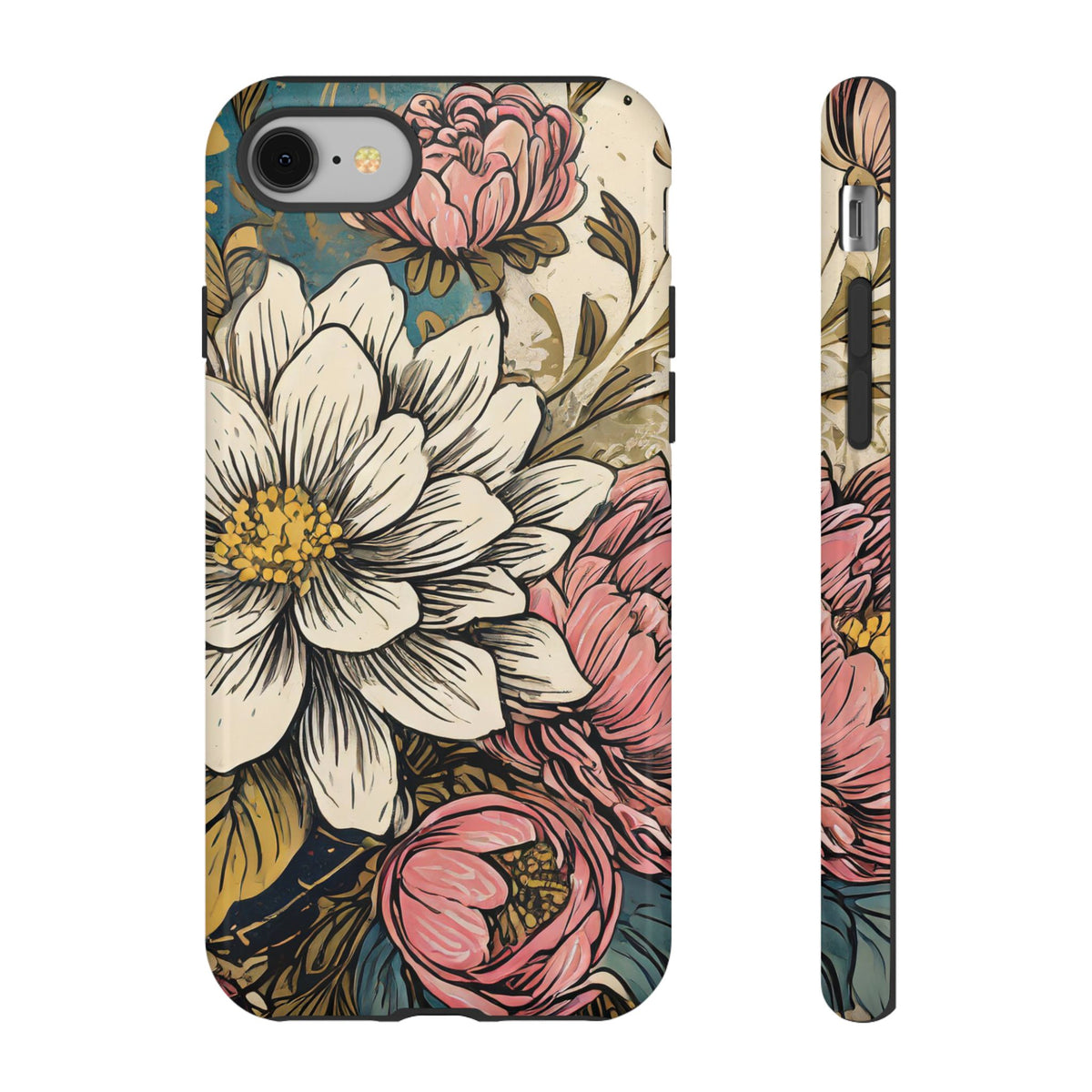 Floral Tough Case for iPhone - Durable Phone Cover with Vintage Flower Design