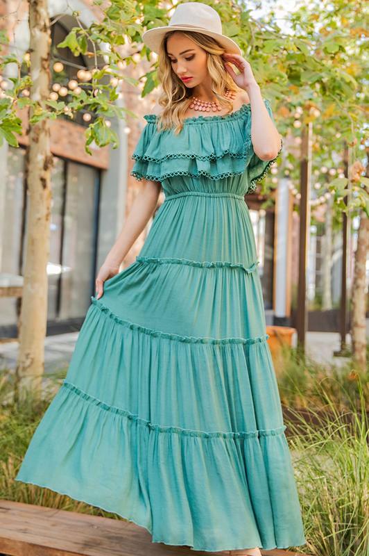 Off The Shoulder Ruffle Maxi Dress - Studio 653