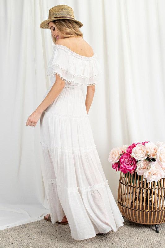 Off The Shoulder Ruffle Maxi Dress - Studio 653