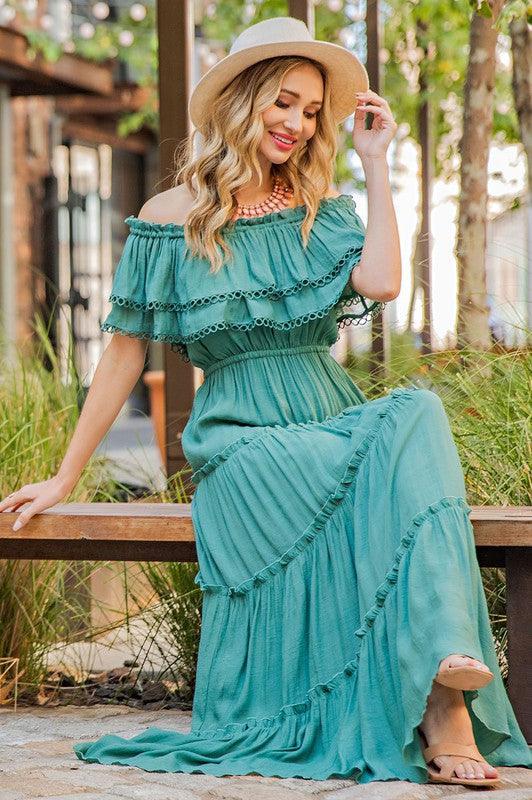 Off The Shoulder Ruffle Maxi Dress - Studio 653