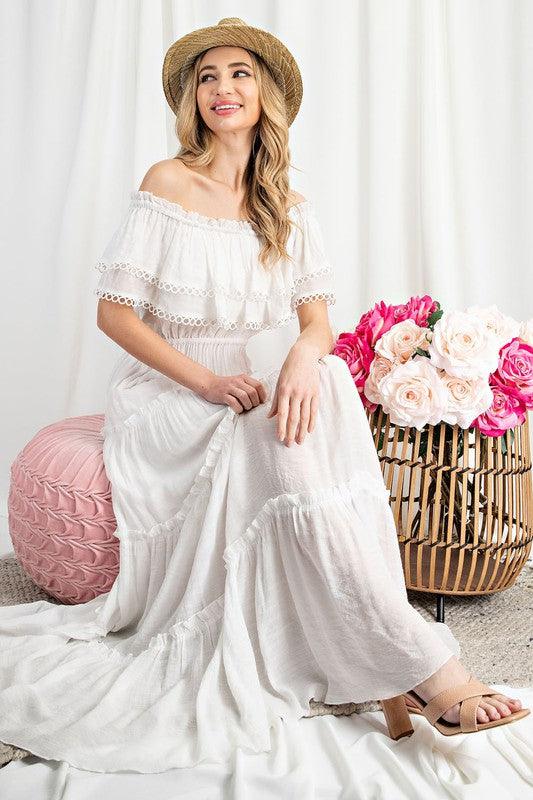 Off The Shoulder Ruffle Maxi Dress - Studio 653