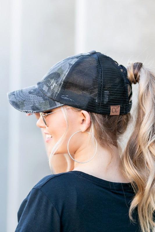 CC Camo Criss-Cross Ponytail Caps - Studio 653