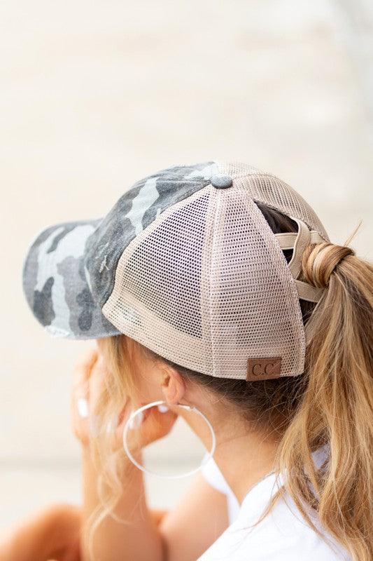 CC Camo Criss-Cross Ponytail Caps - Studio 653