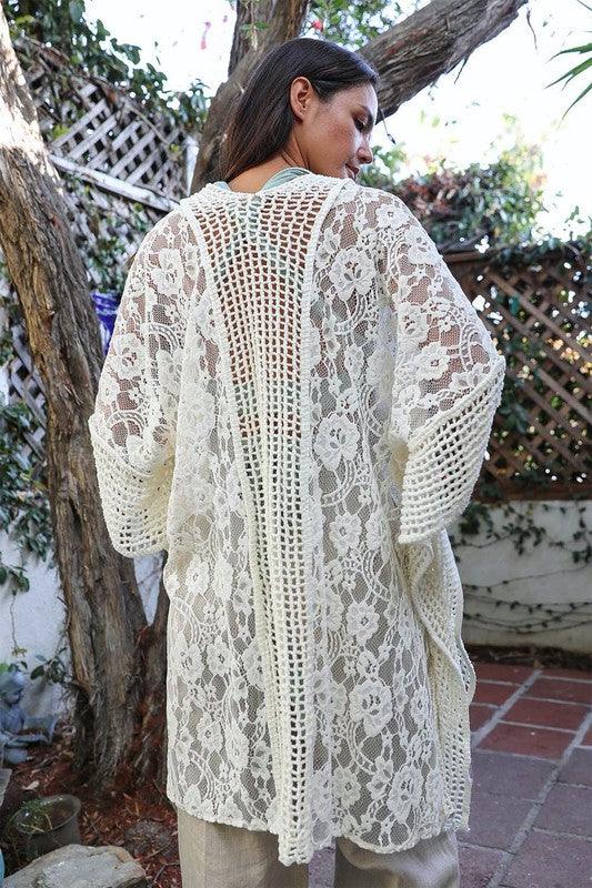 Floral Lace Textured Kimono - Studio 653