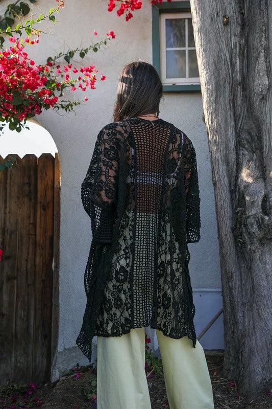 Floral Lace Textured Kimono - Studio 653