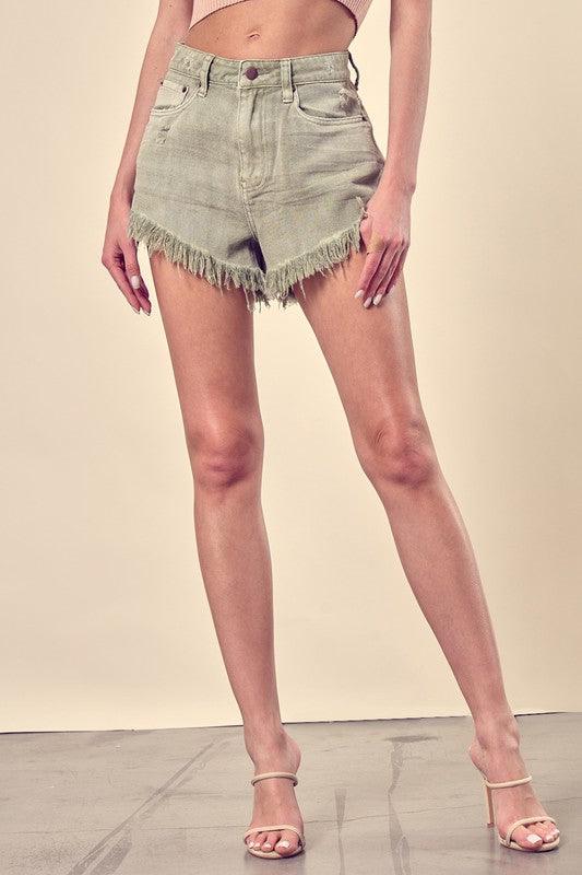 Distressed Frayed Hem Denim Short - Studio 653