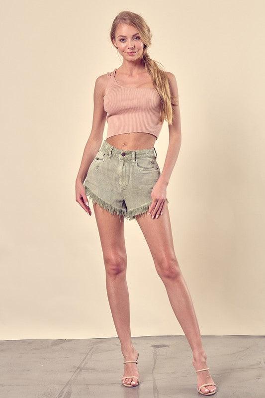 Distressed Frayed Hem Denim Short - Studio 653