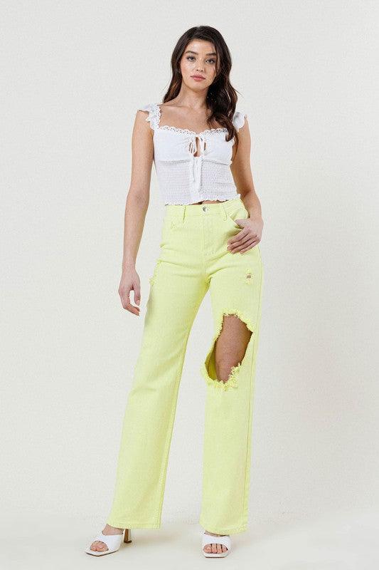 High-Rise Colored Distressed Wide Leg jeans - Studio 653