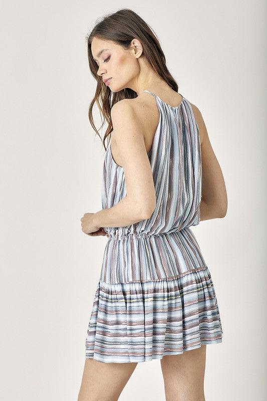 Keyhole Neck Striped Printed Dress - Studio 653