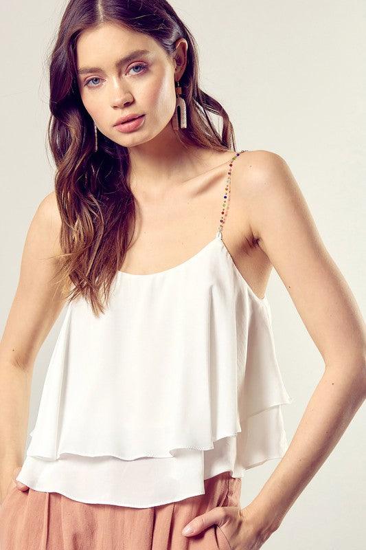 Beaded Shoulder Strap Cami Top - Studio 653