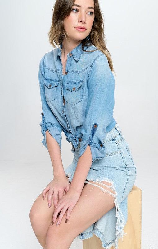 Front Distressed Denim Skirt - Studio 653