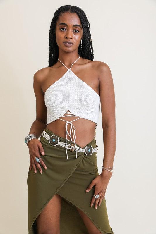 Lace-Up Halter Knit Bralette - Studio 653