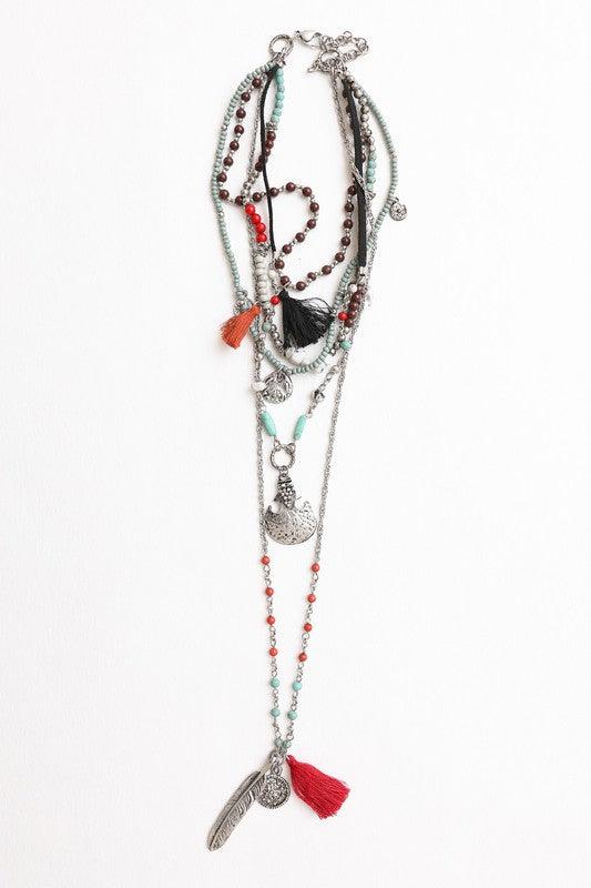 Feather Fringe Multi-Layered Necklace - Studio 653