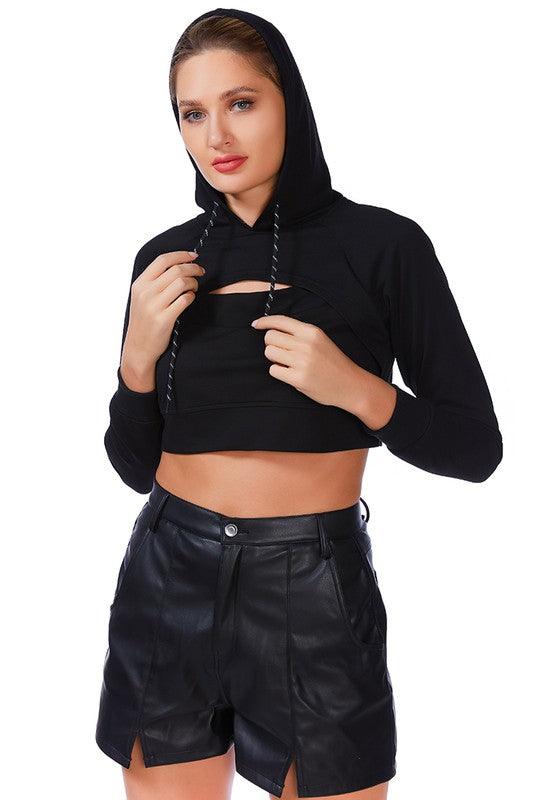 All Relaxed Front Slit Cropped Hoodie - Studio 653