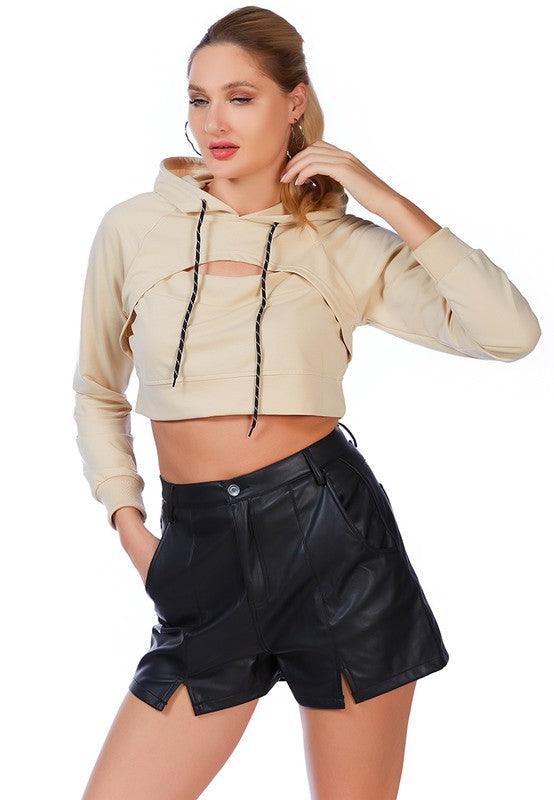 All Relaxed Front Slit Cropped Hoodie - Studio 653